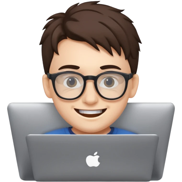 student with laptop, manic grin emoji