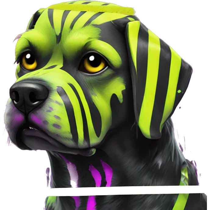 .Zombie_ Vaporwave black holographic oilslick zombie dog yellow caution tape graffiti neon yellow stripes emoji