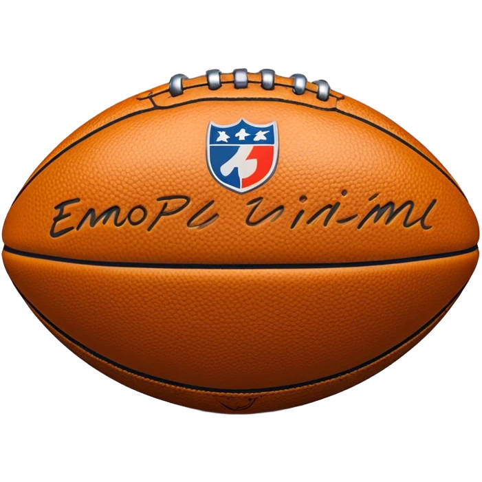 Cinematic Realistic image of an AFL ball with a rugged, textured leather surface and vibrant markings, rendered in rich detail with subtle signs of wear, set against a dynamic sports backdrop under energetic lighting emoji