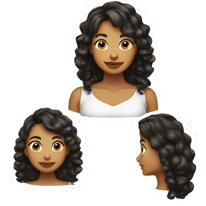 Chica con cabello ondulado negro y largo y tez morena emoji
