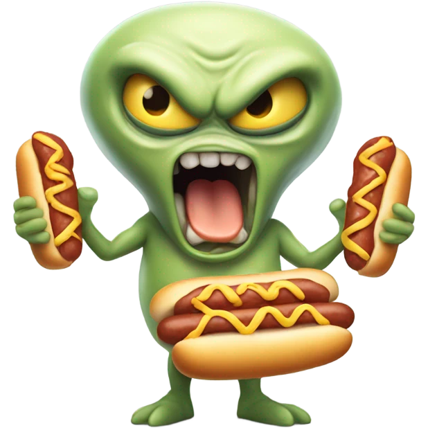 Angry cheese alien holding hotdogs  emoji