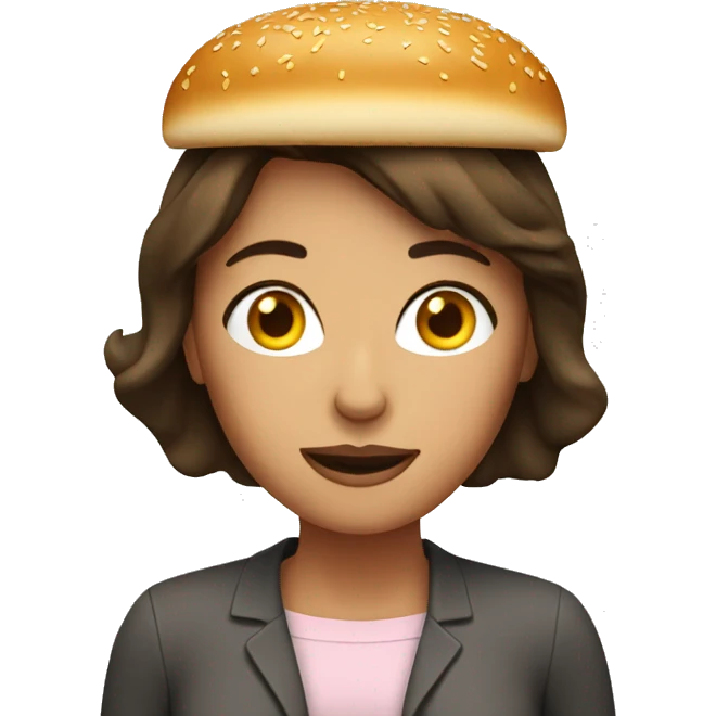 Brunette woman with a hamburger  emoji