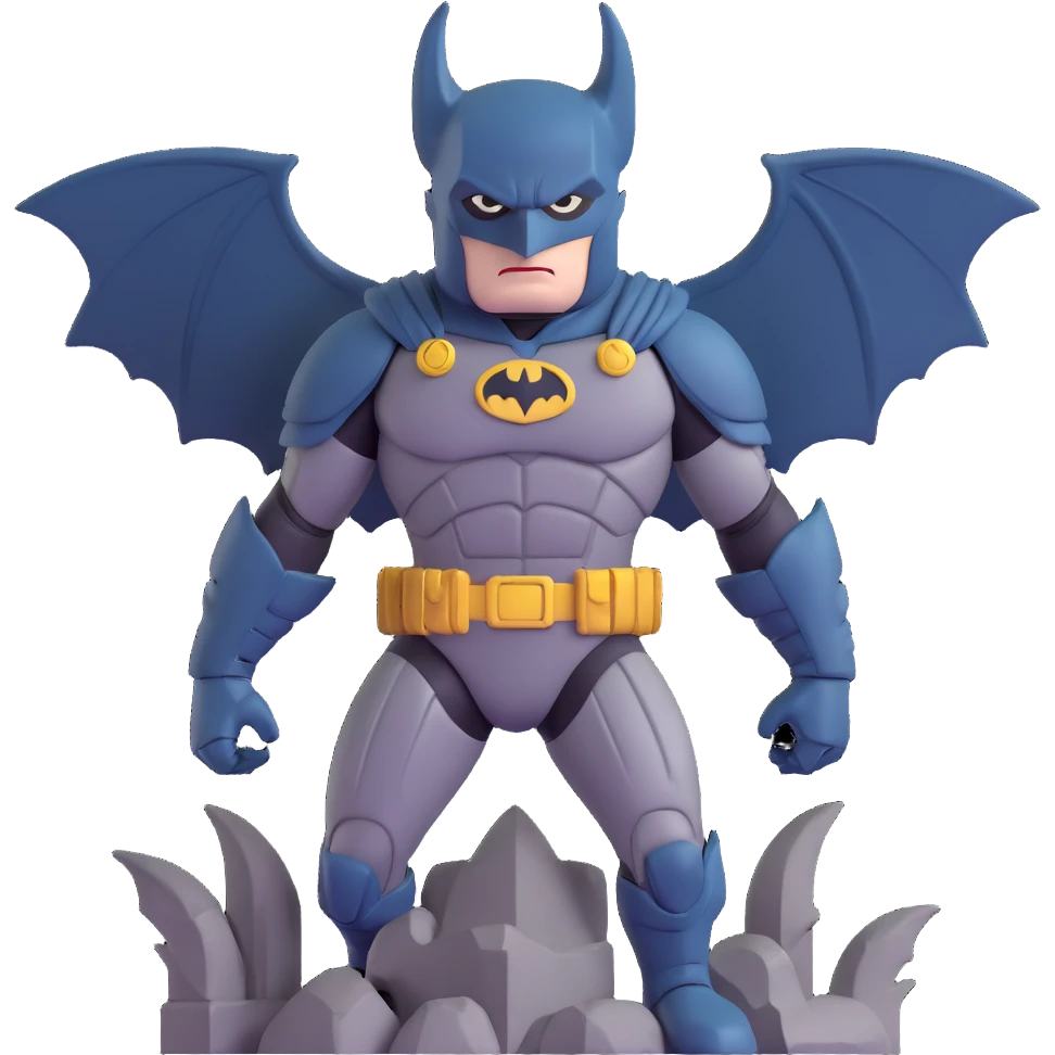Batman in tactical armor suit with pointed ears, standing on gargoyle emoji