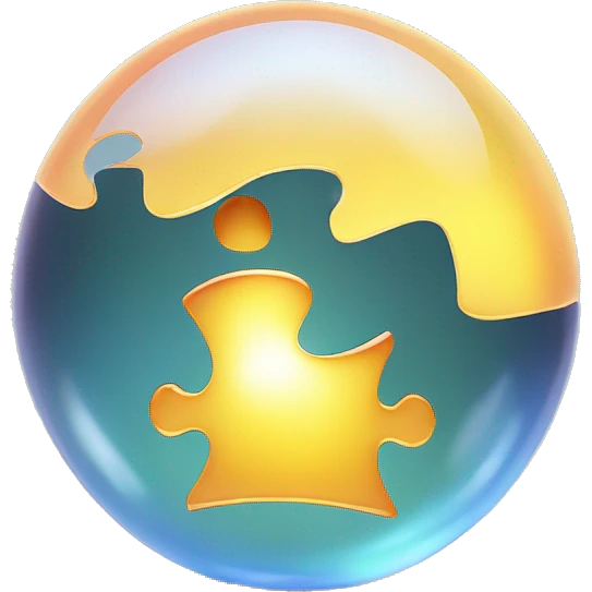  broken puzzle piece floating inside a glassy, glowing orb. The orb has a faint crack, but it’s still shimmering with light. emoji