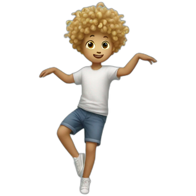 kid with noodle hair doing a little dance emoji