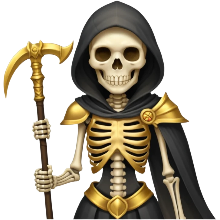 feminine skeleton grim reaper in a gold with scythe emoji