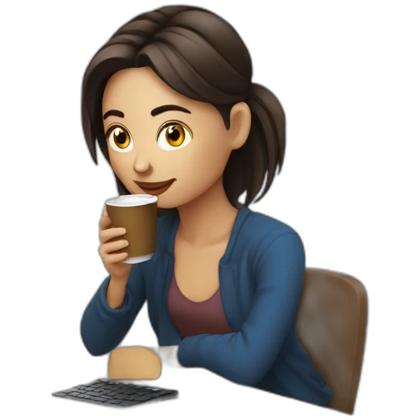 Romanian girl doing website design and drinking coffee emoji
