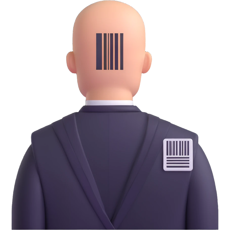 hitman agent with bald head and barcode emoji