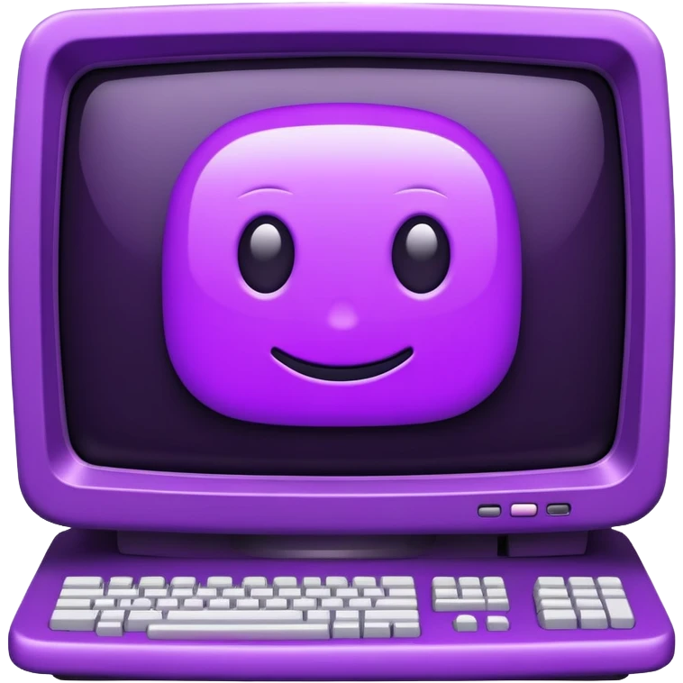 A futuristic terminal prompt colored purple on an old computer emoji