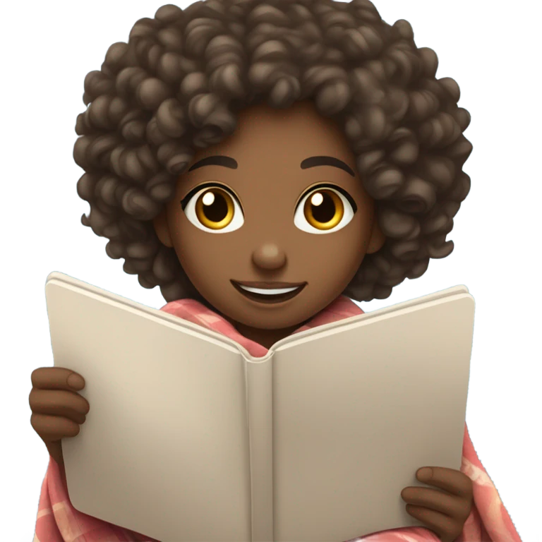 Cute 11 year old light skinned black girl with curly hair playing on iPad under a blanket emoji
