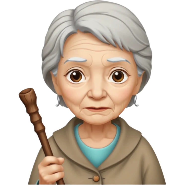 old woman with walking stick emoji