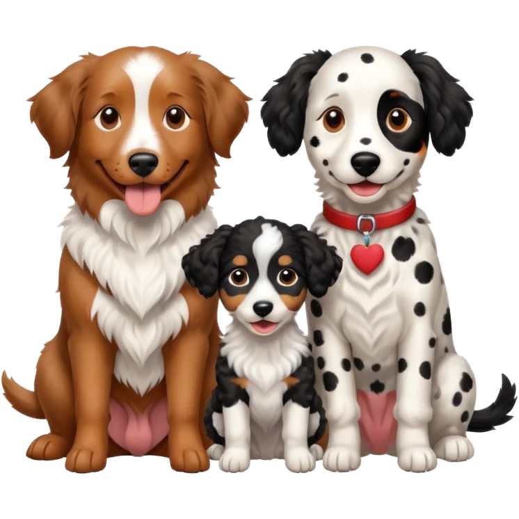 An Australian shepherd, sausage dog, Dalmatian and poodle sitting beside each other  emoji