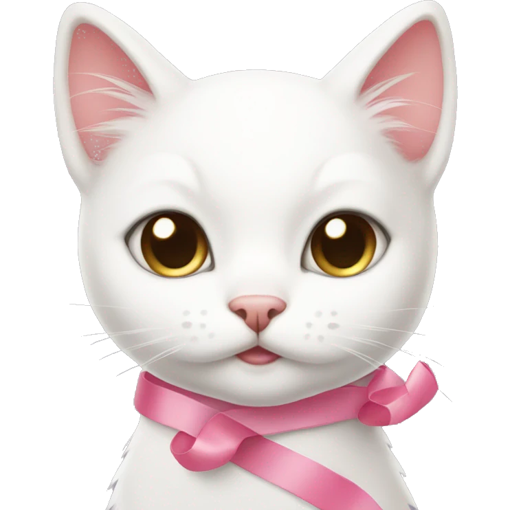 pink ribbon cute white cat emoji