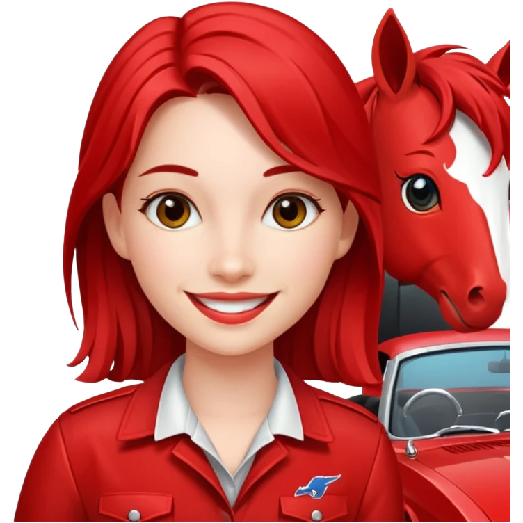 Red mustang with girl emoji