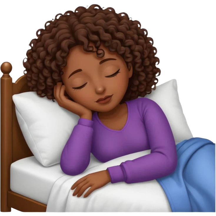 Chica morena con cabello crespo castaño dormida en cama emoji