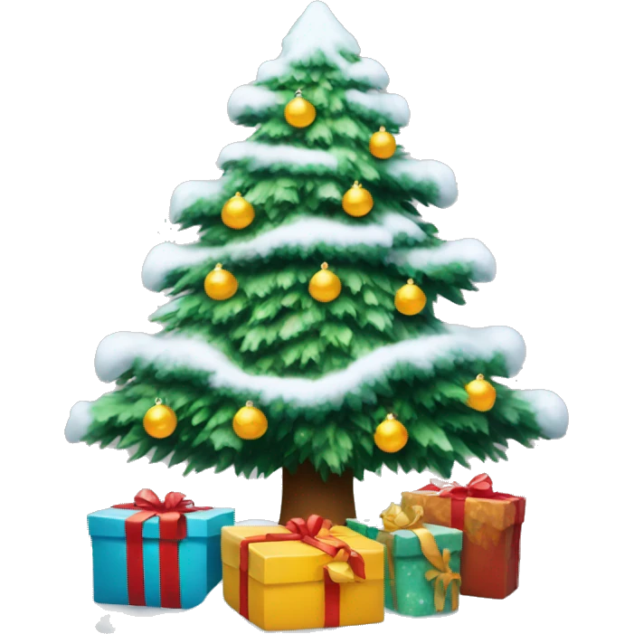 christmas tree with snow and presents emoji