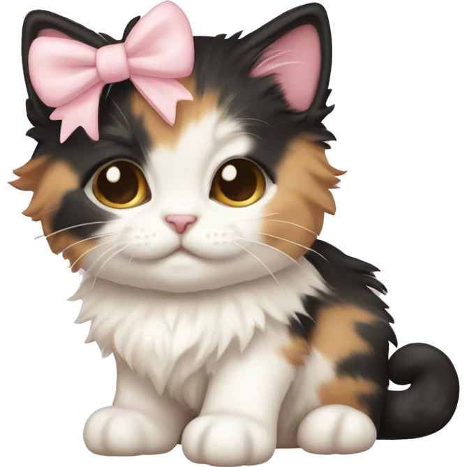 calico fluffy kitten pale pink bow emoji