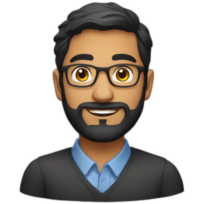 indian physics phd student with a short beard and round glasses emoji