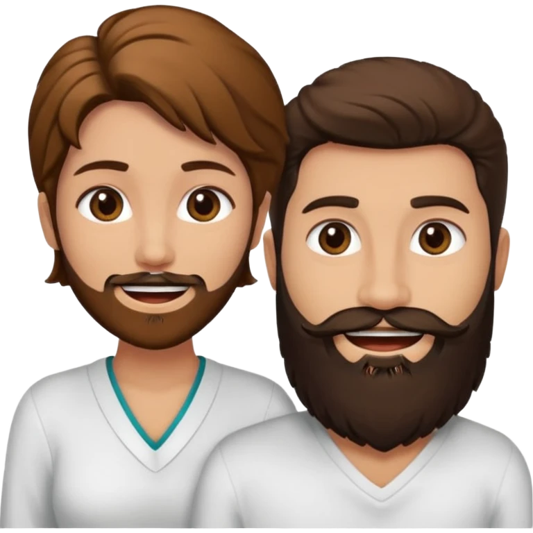 Una mujer con pelo castaño y ojos marrones y un hombre con pelo negro y barba emoji