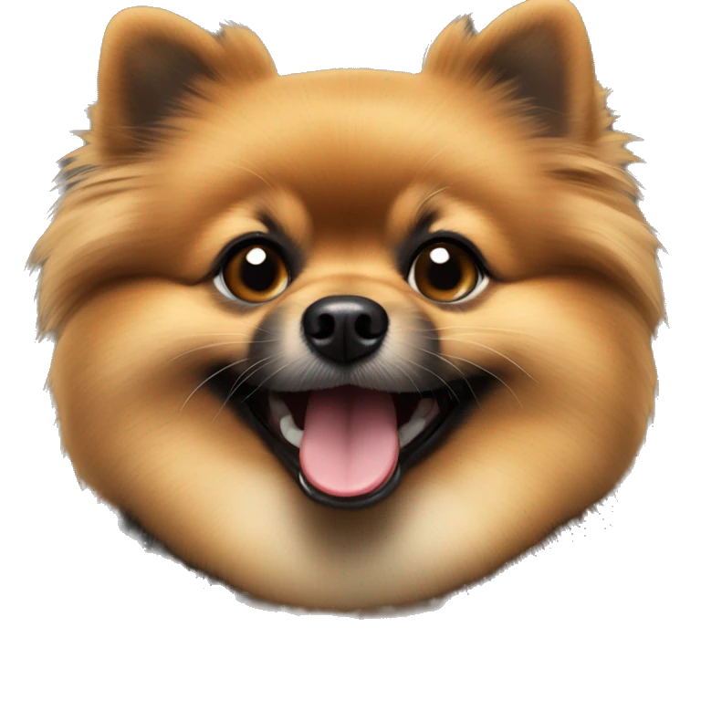 A black and tan Pomeranian, smiling with his tongue out emoji