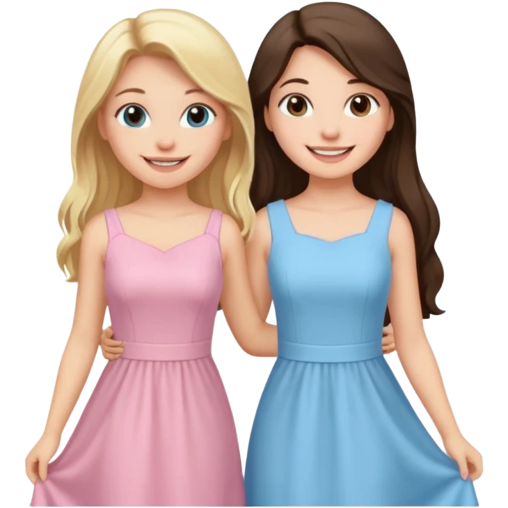 pride and prejudice happy blonde girl in light blue dress and long haired brunette girl in light pink dress emoji