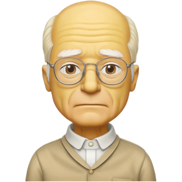 A 3D cartoon close-up of Grandpa Abe Simpson, yellow skin, bald head with side tufts of white hair, glasses, wrinkled face, beige shirt with collar, soft yellow lighting, cinematic Memoji-style portrait consistent with other Simpsons family members. emoji