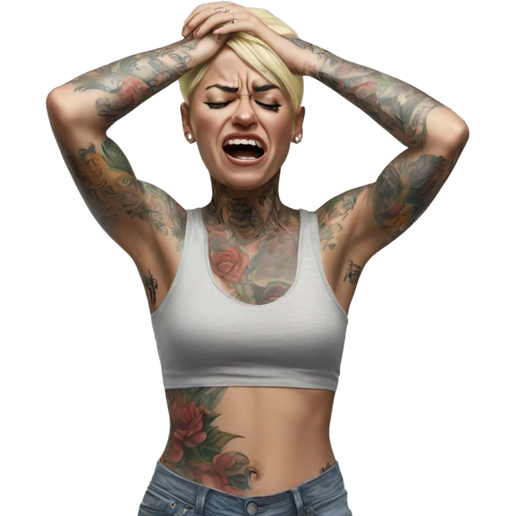 Hyper Realistic Beautiful tattooed woman crying and reaching her arms out emoji