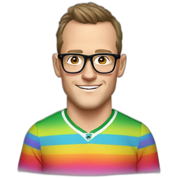 Jonathan Toews wearing glasses and rainbow clothes emoji