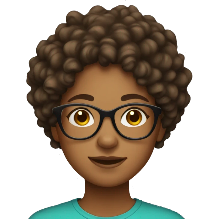 Teen girl with brown curly hair and glasses with brown skin emoji