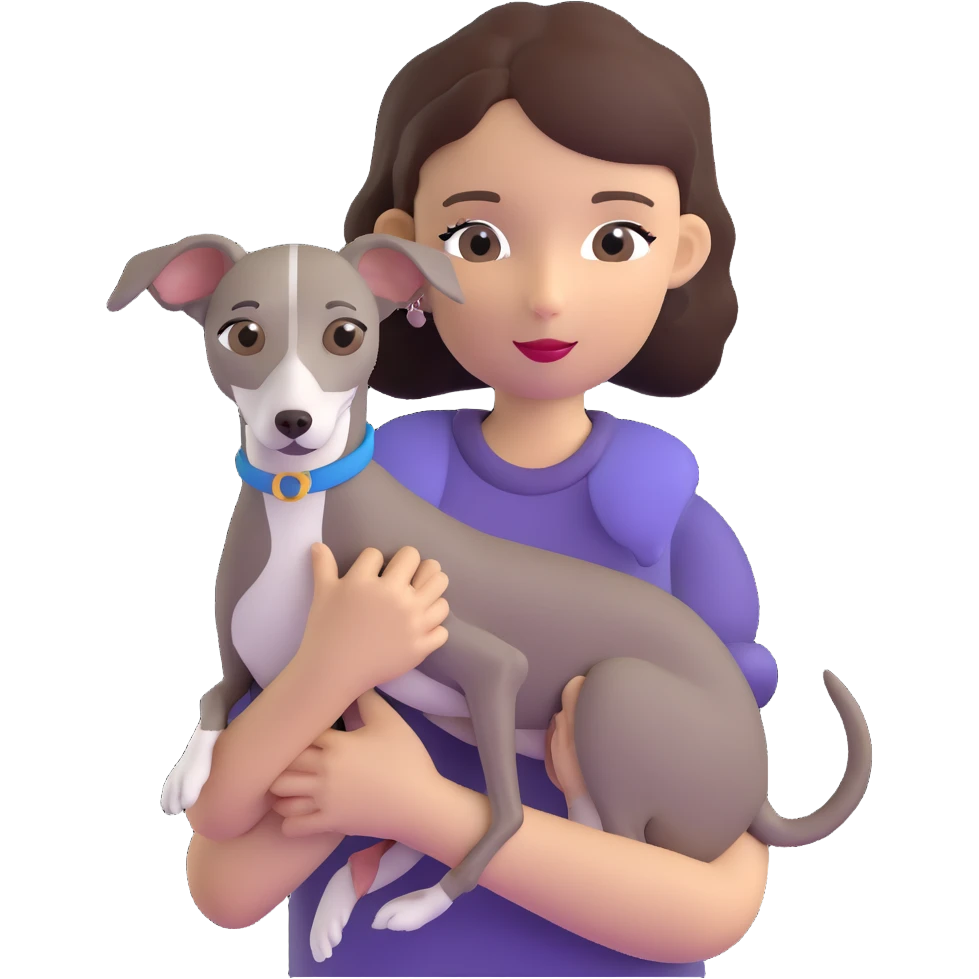 girl holding all grey Italian greyhound emoji