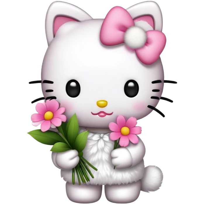 Hello Kitty holding a bouquet of pink flowers emoji