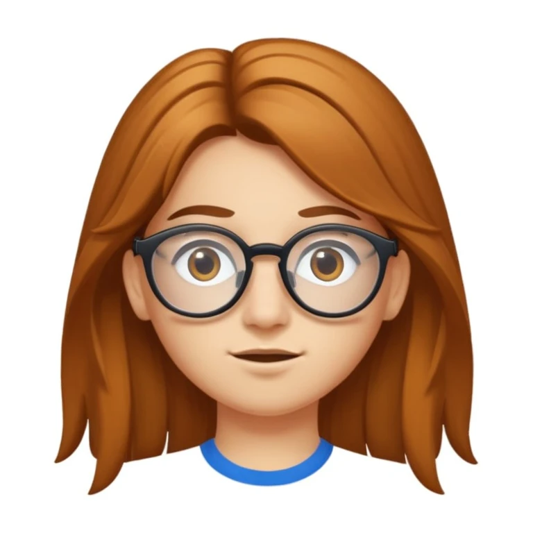 Une adolescente avec des taches de rousseurs, des grandes lunettes, des cheveux châtains clair longs et lisses et des yeux marrons  emoji