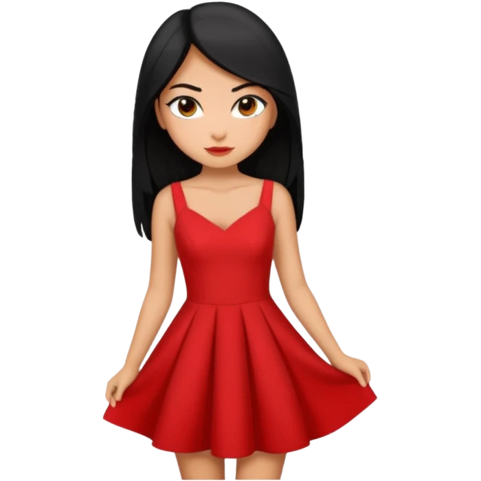 Chica con delineado con vestido rojo escotado en la espalda y pelo semi largo negro  emoji