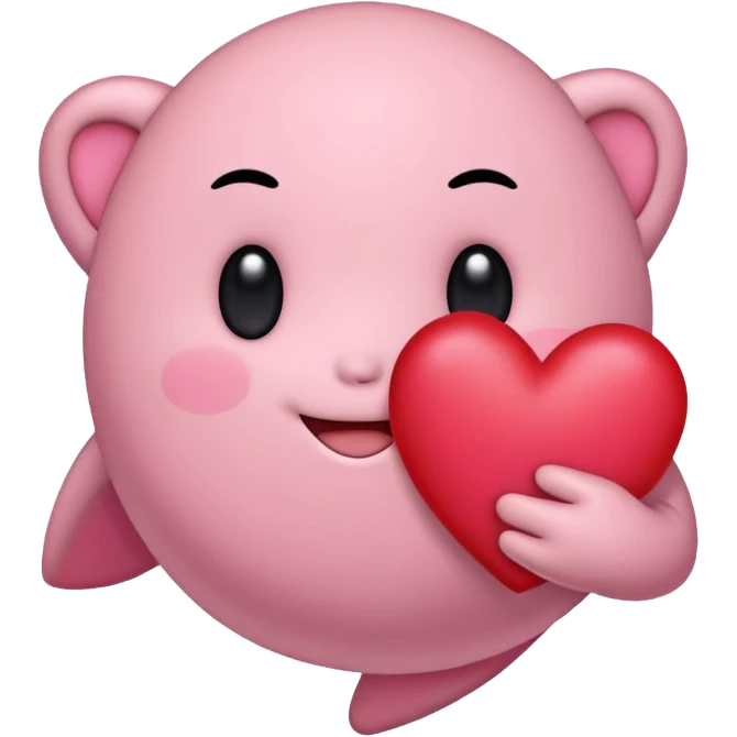 create a chibi sticker of Kirby smiling with a heart in his hands emoji