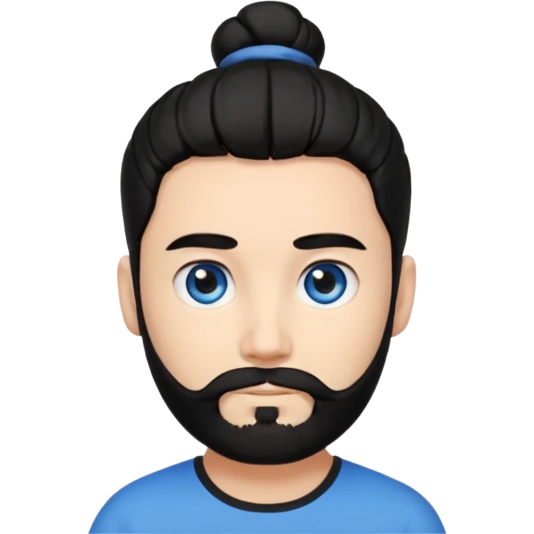 Man with a beard, blue eyes, and black hair tied in a bun emoji