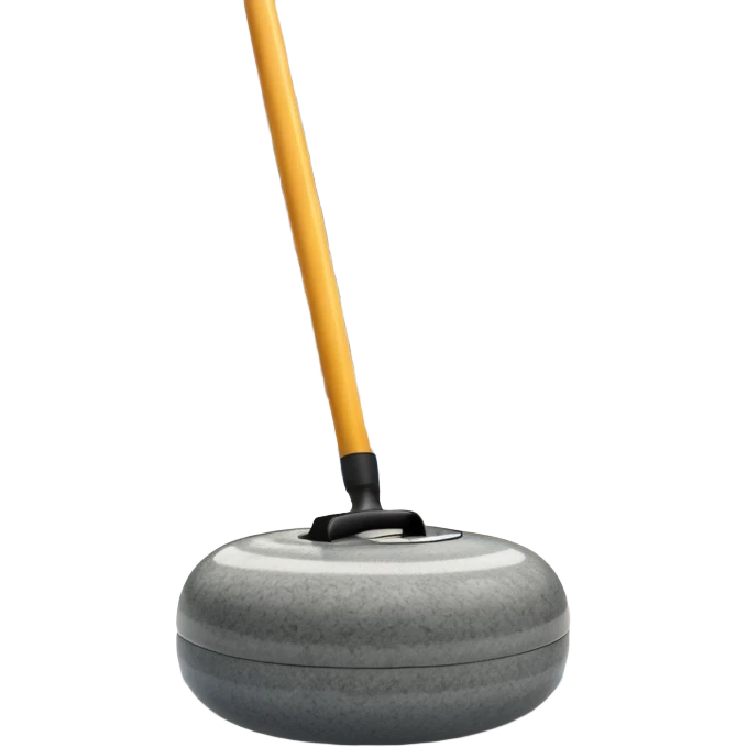 An icon showing a detailed close-up of a curling stone sliding across the ice, with a broom in motion beside it. The background features an indoor stadium with cheering spectators on the stands. Transparent background captures the strategy and focus of curling. emoji