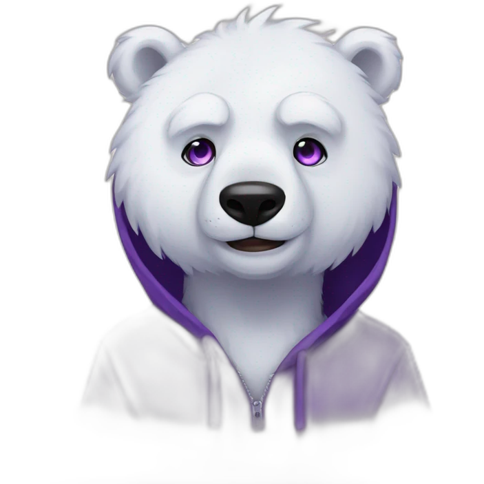 Male Anthro polar bear, black hoodie, purple eyes, anime style emoji