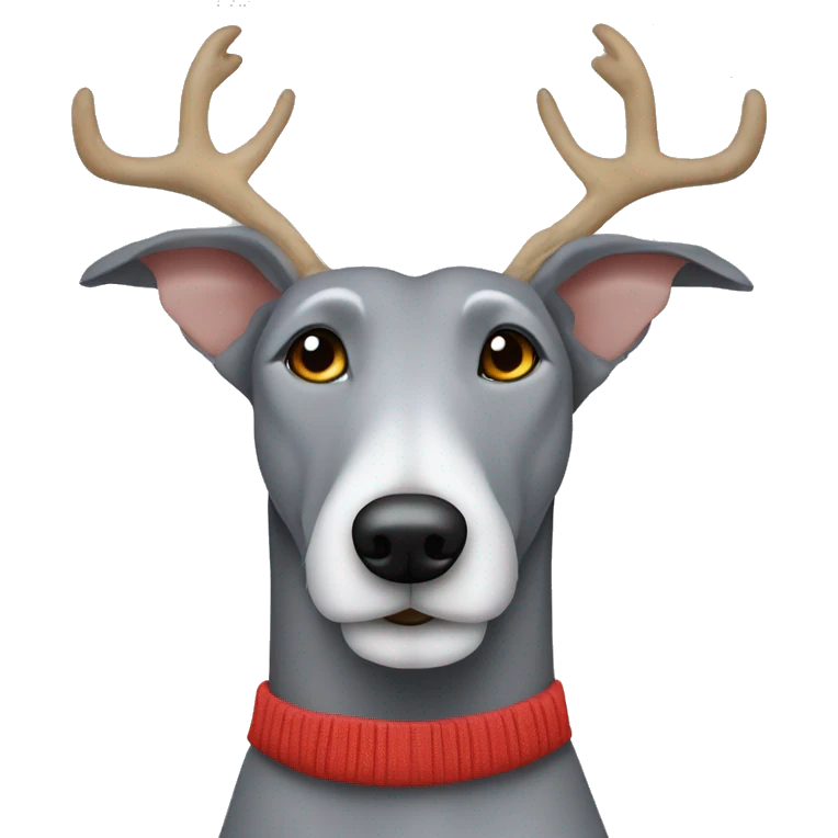 Scruffy grey bedlington whippet wearing antlers emoji