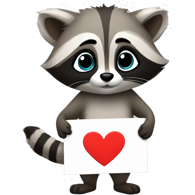 Raccoon holding a sign that says I love you  emoji
