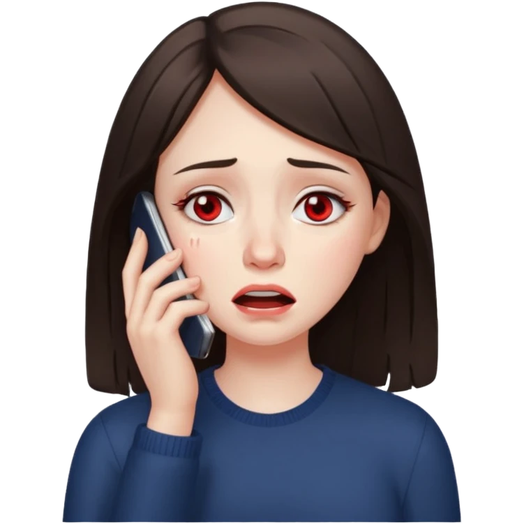 generate a brunette girl crying while taljking on a mobile phone emoji