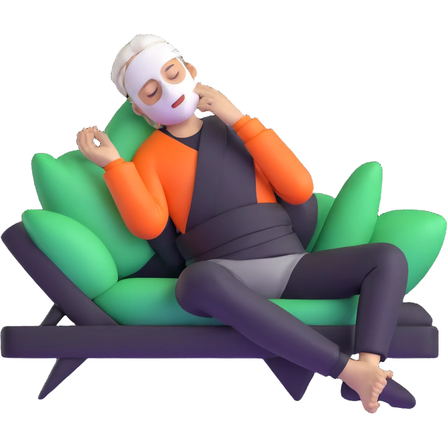 white man enjoying a spa day facial, relaxing emoji