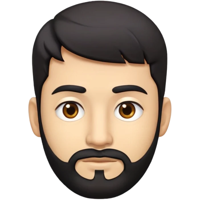 Emoji man's head of South Asian male with light skin, 5 o-clock shadow thin beard, short sides hairstyle with longer layers in top, bangs, right side hair part, and black hair. Medium fair-skinned Pakistani. Brown eyes. Head only, no torso. emoji
