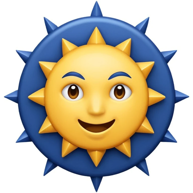A circle with 12 pointed mouths (color=dark blue),and a white mark that indicates good on the center  emoji