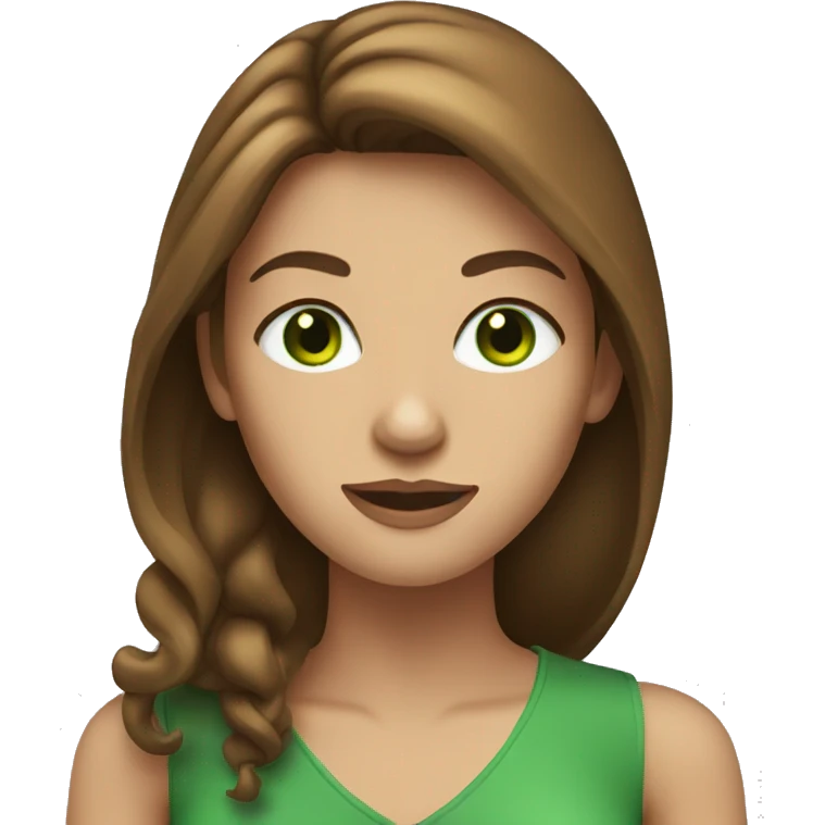 woman with long brown hair and green eyes emoji