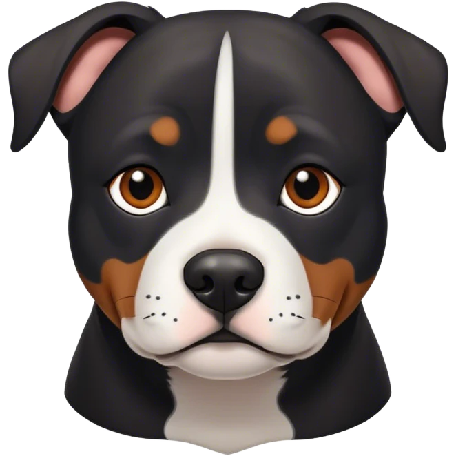 Staffy noir avec tache blanche sur le poitraill et yeux marrons emoji