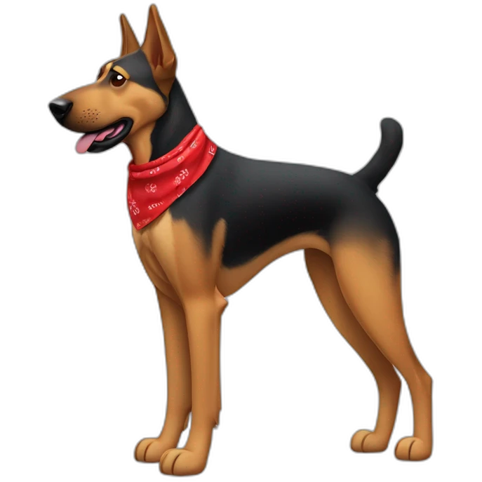 65% Coonhound 35% German Shepherd mix dog wearing small plain red bandana side view full body left facing emoji