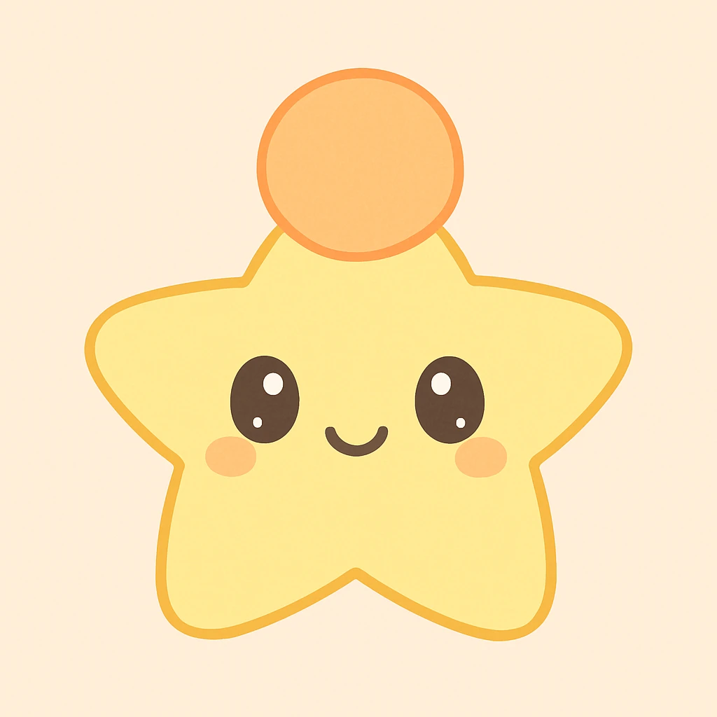 yellow star with an orange circle on top, kawaii style, minimal details emoji