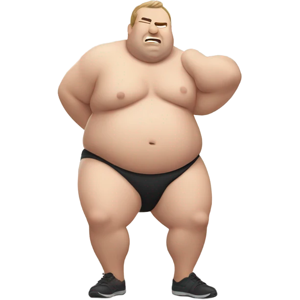 fat white guy shirtless doing sit-ups, side view emoji