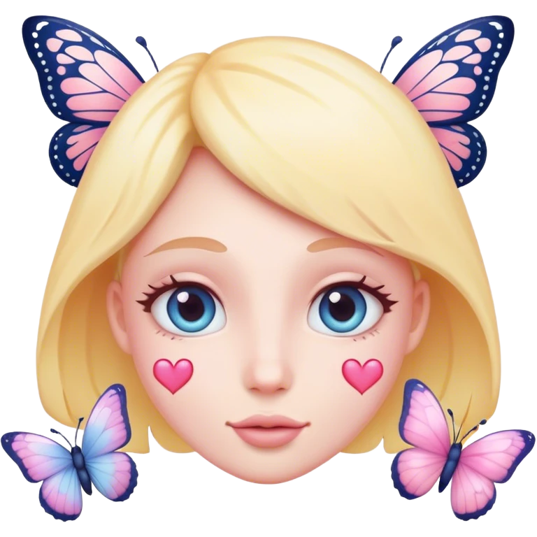 Cute made face with pastel hearts and butterflies  emoji