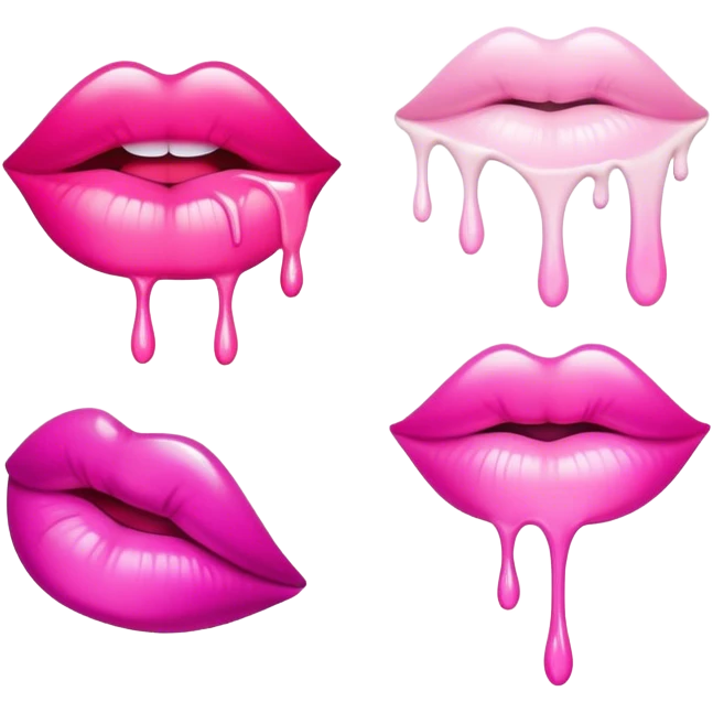 Set of pink ombre glossy lips with white paint dripping off emoji